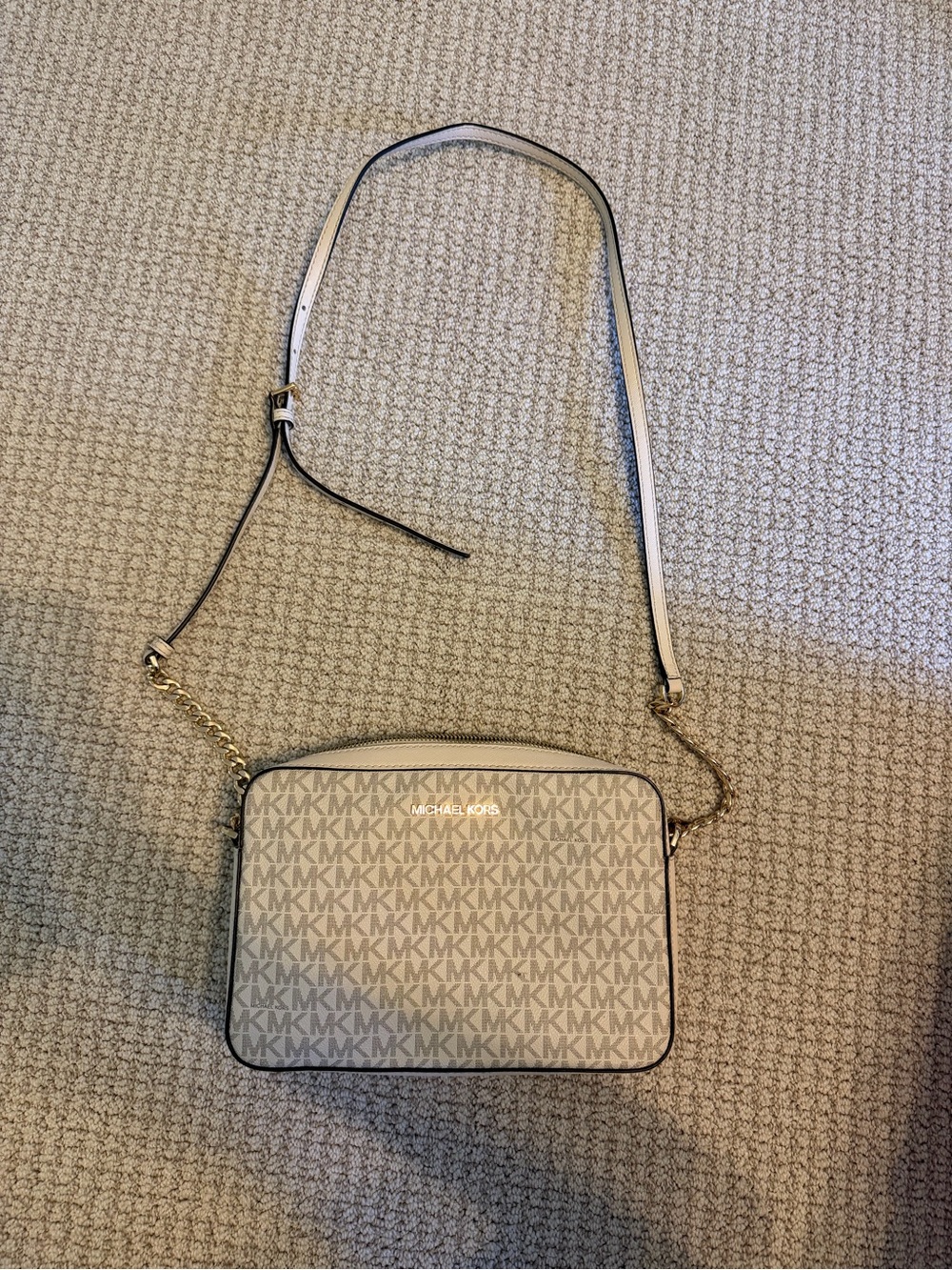 Michael Kors Cream/Tan MK Logo Crossbody Bag